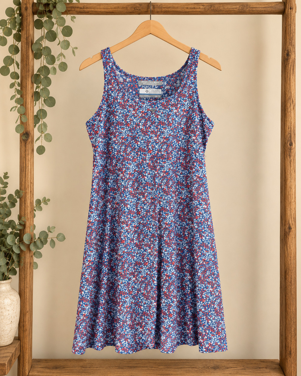 Columbia Omni-Freeze Floral Tank Dress XL Blue Red White Stretch Preloved